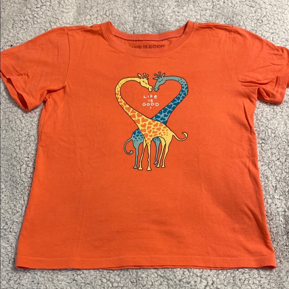 Life Is Good Orange Short Sleeve Tee with Giraffe Design